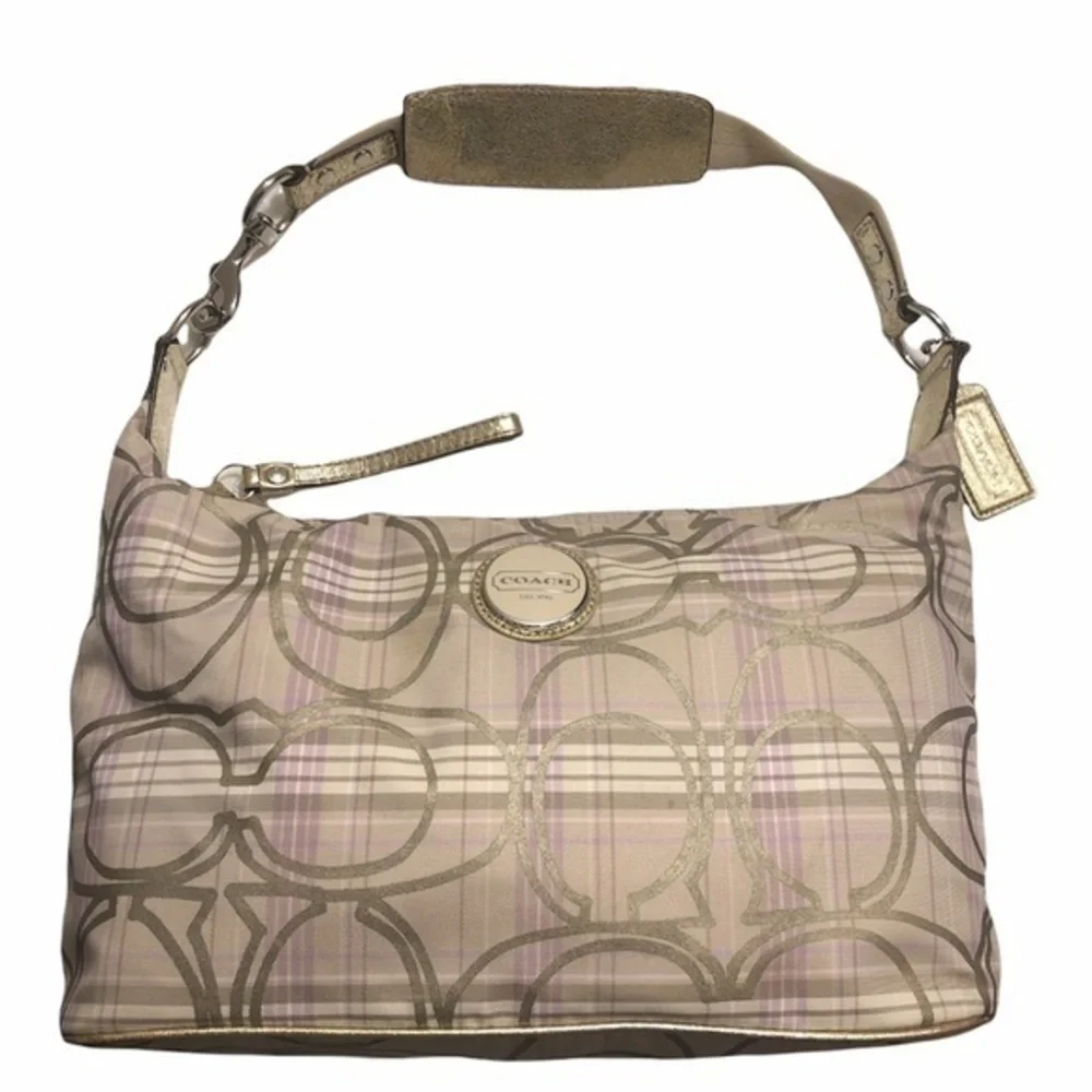 Coach signature plaid and purple hobo bag